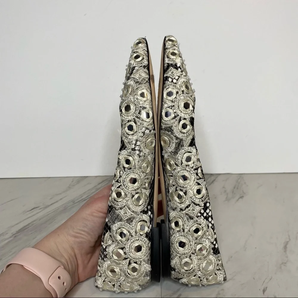 New! Tory Burch Yasmin White Embroidered Pointed Toe Flat 5